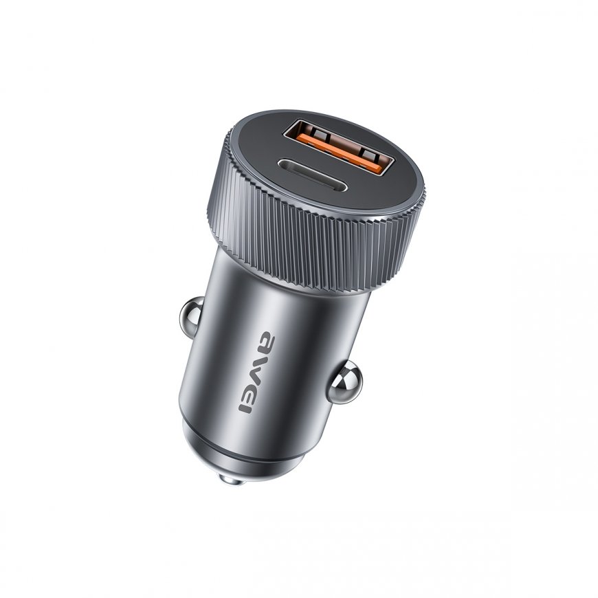 AWEI car charger C-857 33W USB+USB-C brown – 2