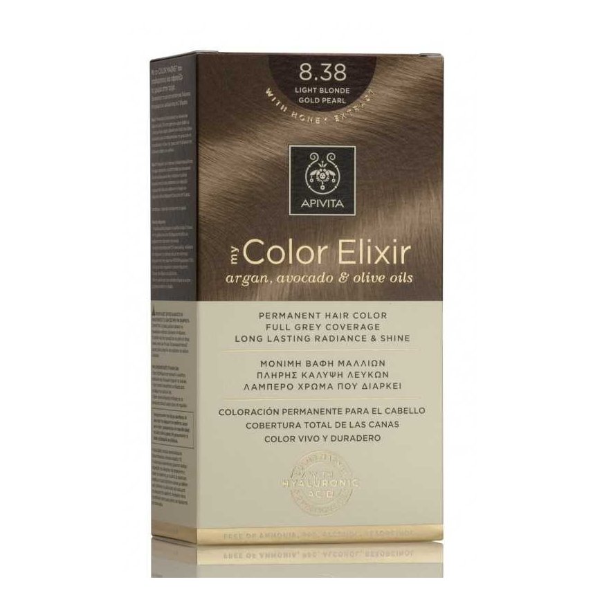 Permanent hair dye Apivita MY COLOR ELIXIR, 8.38 Light Blonde Gold Pearl