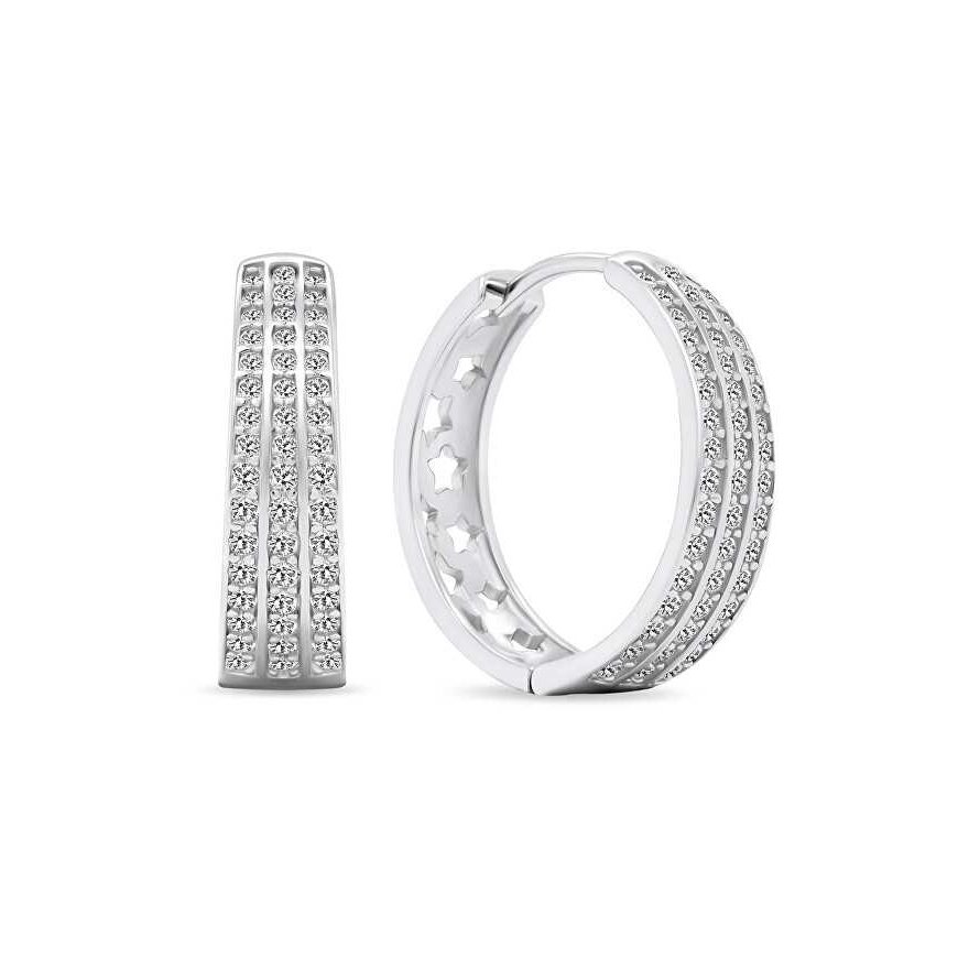 Brilio Silver Shiny silver hoop earrings with zircons EA459W