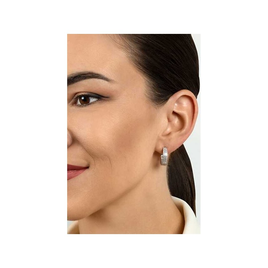 Brilio Silver Shiny silver hoop earrings with zircons EA459W – 3
