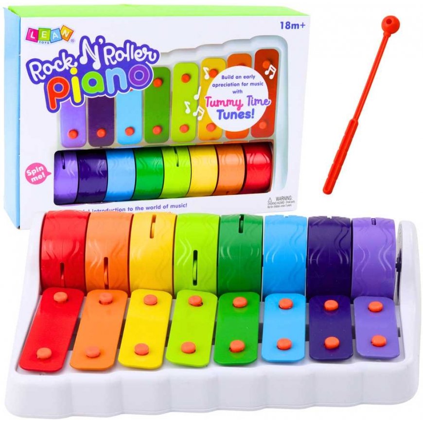 Lean Toys Rock n' Roller pianosoitin taaperoille, symbaalit, pyörivät pyörät, värikäs