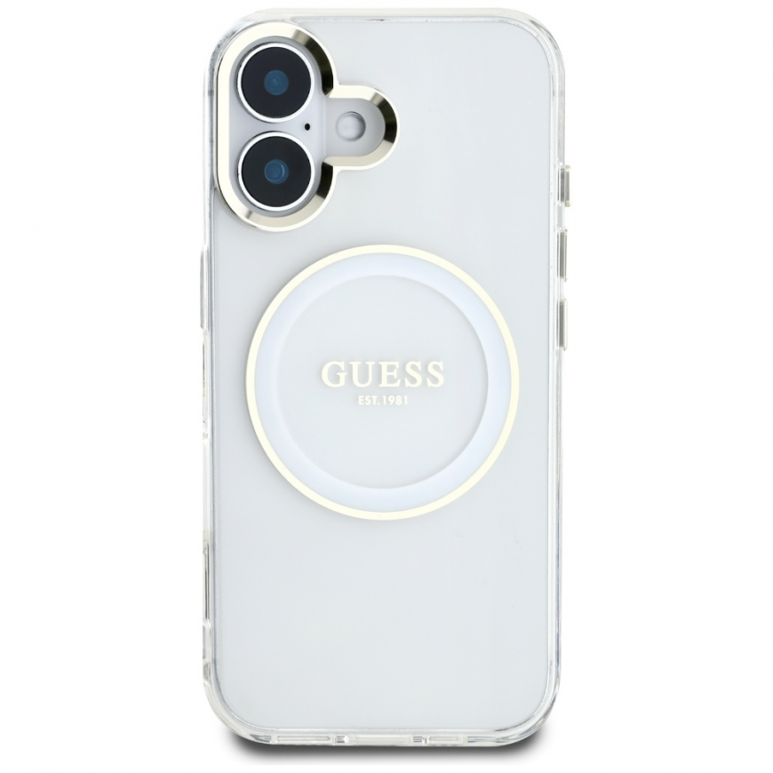 Case Guess IML Metal Colored Circle Classic Logo MagSafe iPhone 16:lle valkoinen – 4