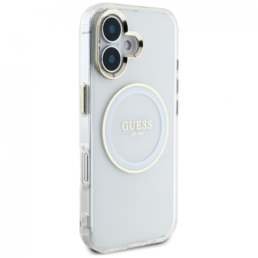 Case Guess IML Metal Colored Circle Classic Logo MagSafe iPhone 16:lle valkoinen – 5