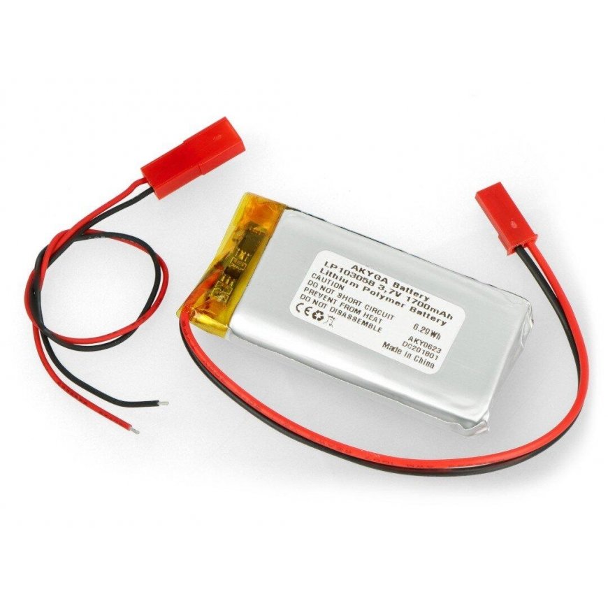 Akyga Li-Pol elementas 1700mAh 1S 3.7V - JST-BEC jungtis + lizdas - 58x30x10mm – 2