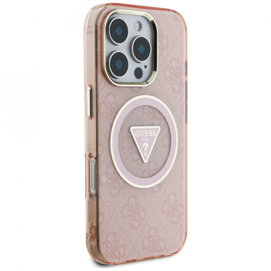 Guess IML Metal Glitter 4G Circle Triangle MagSafe Case for iPhone 16 Pro - Pink – 5