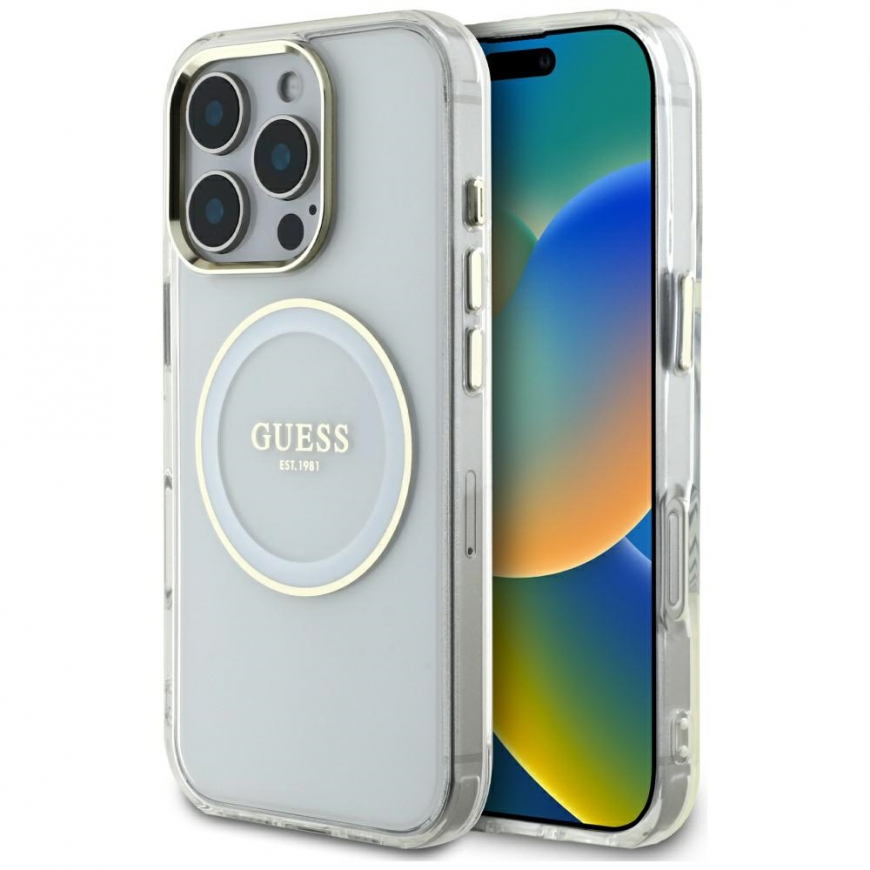 Case Guess IML Metal Colored Circle Classic Logo MagSafe for iPhone 16 Pro Max white – 2