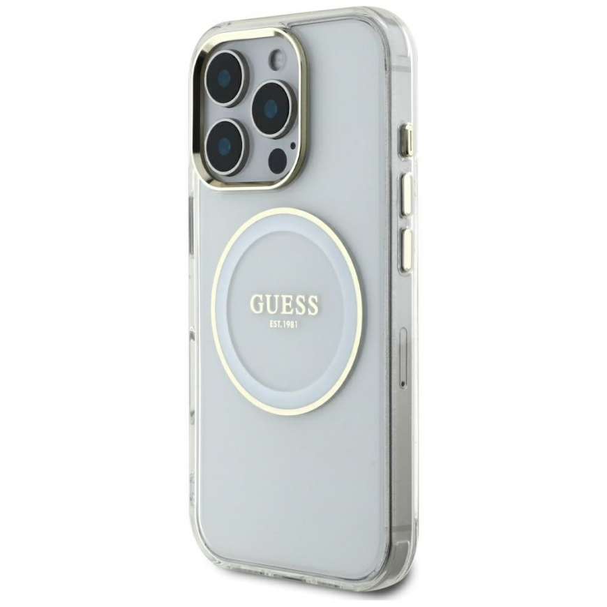 Case Guess IML Metal Colored Circle Classic Logo MagSafe for iPhone 16 Pro Max white – 3