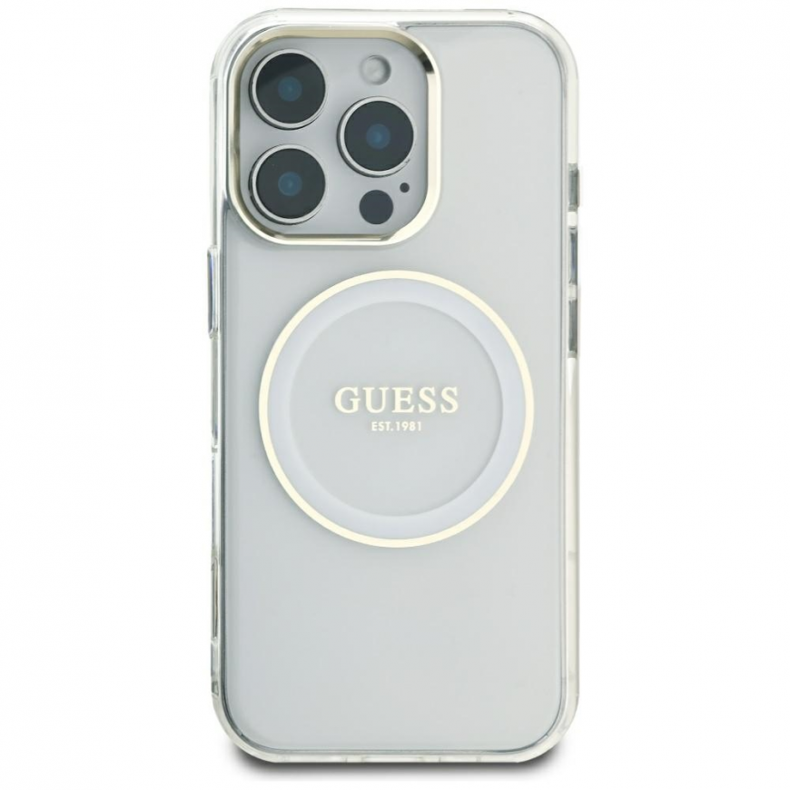 Dėklas Guess IML Metal Colored Circle Classic Logo MagSafe do iPhone 16 Pro Max balta – 4