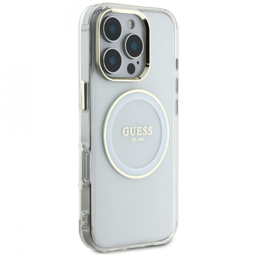 Case Guess IML Metallivärinen Circle Classic Logo MagSafe iPhone 16 Pro Max:lle valkoinen – 5