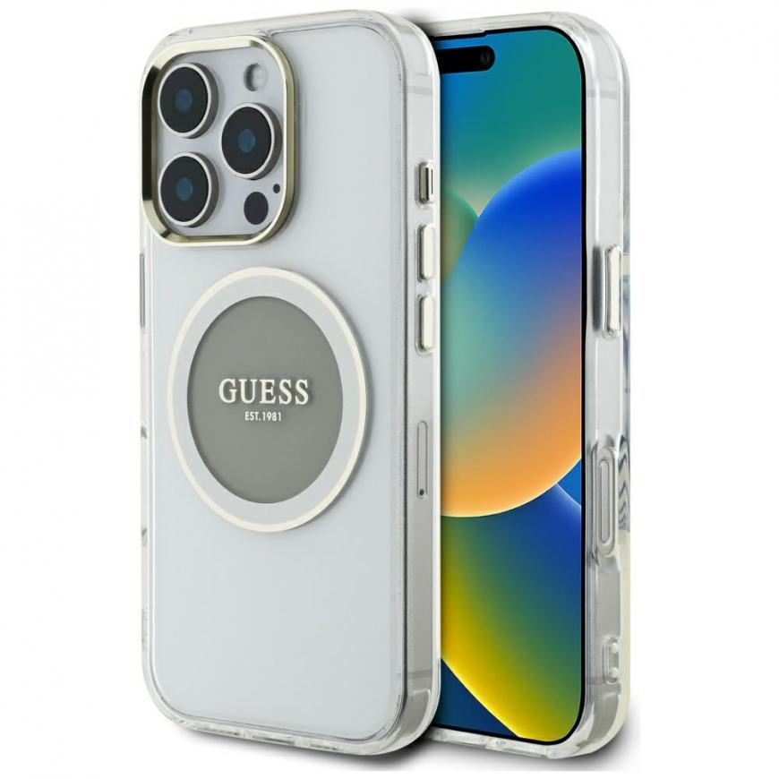 Case Guess IML Metal Colored Circle Classic Logo MagSafe for iPhone 16 Pro gray – 2
