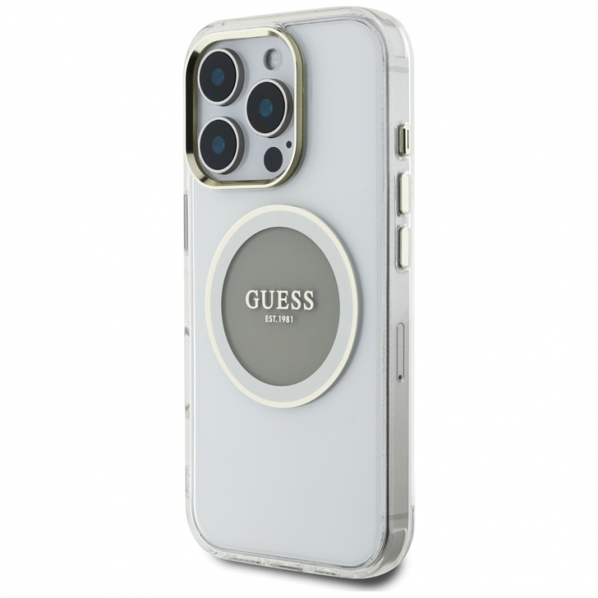 Case Guess IML Metal Colored Circle Classic Logo MagSafe for iPhone 16 Pro gray – 3