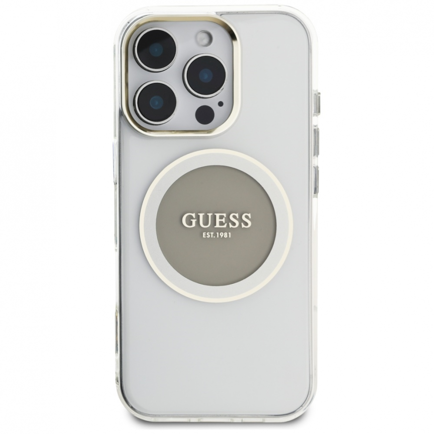 Case Guess IML Metal Colored Circle Classic Logo MagSafe for iPhone 16 Pro gray – 4