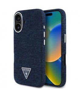 Case Guess Denim Triangle Logo MagSafe for iPhone 16 blue