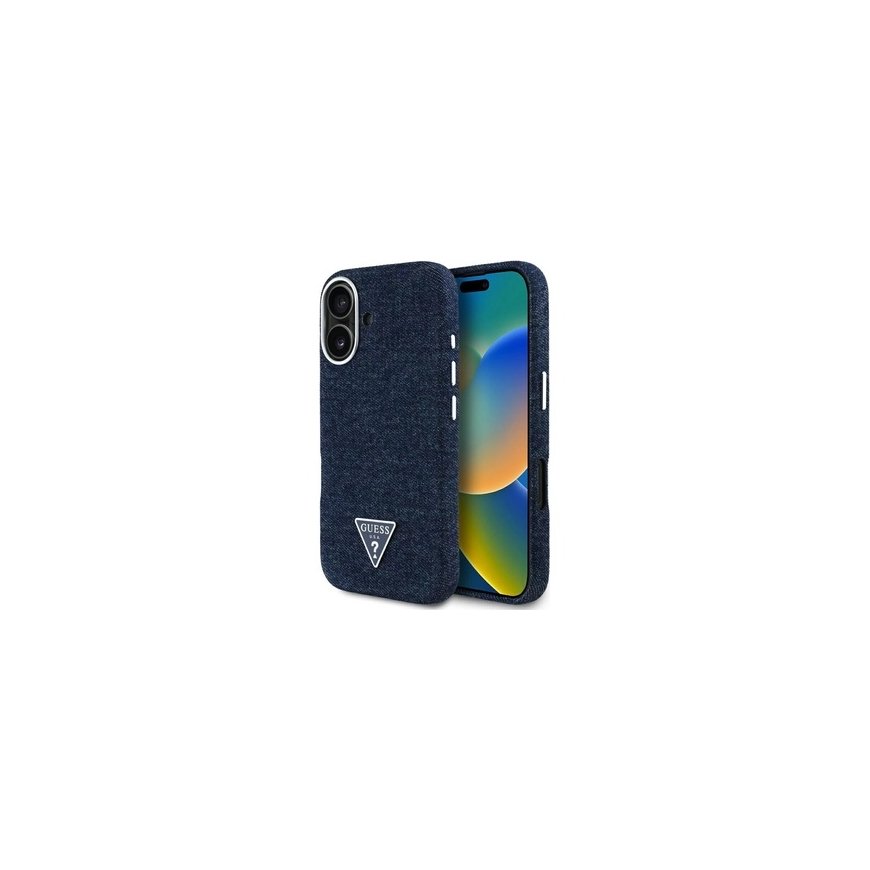 Case Guess Denim Triangle Logo MagSafe for iPhone 16 blue