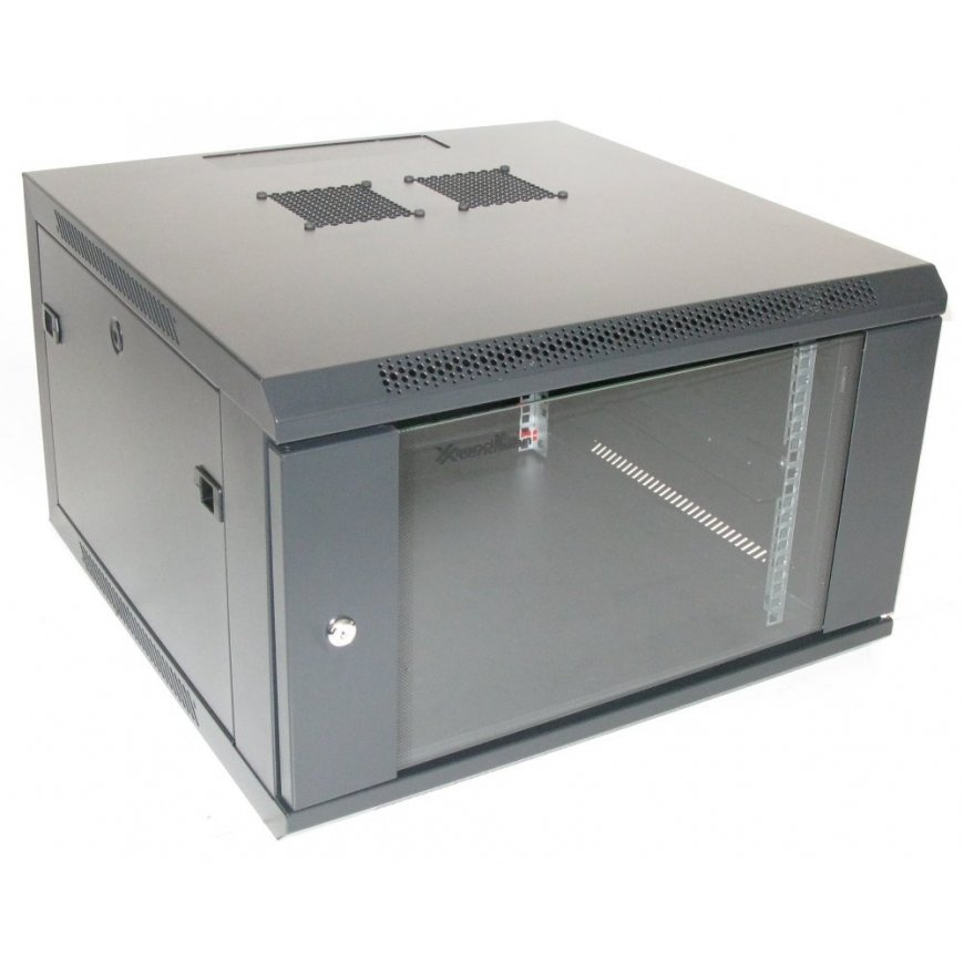 XtendLan 19" wall cabinet 6U 600x600, load capacity 60 kg, glass doors, welded, black