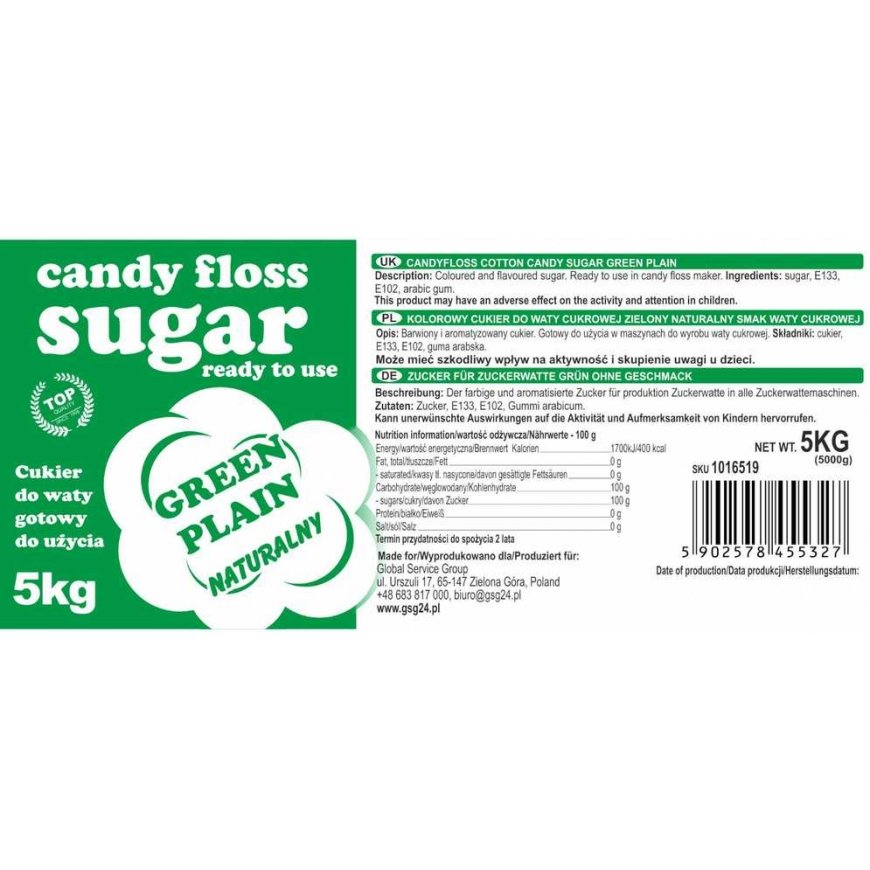 Gsg24 Värillinen hattara, vihreä, luonnollinen maku, 5kg – 3
