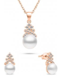 Brilio Silver Brilio Silver Charming Bronze Pearl Jewelry Set SET238R (Earrings, Necklace)