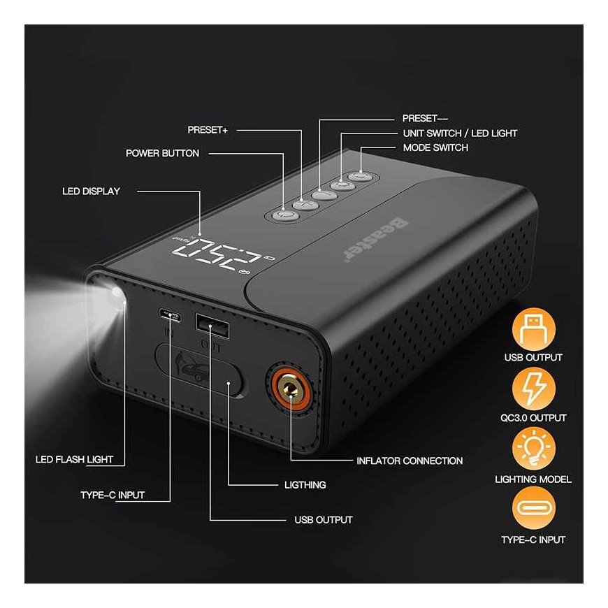 Beaster Scooter Electric pump - car jump starter Beaster, BS009PM, 1000 A, 10400 mAH – 5