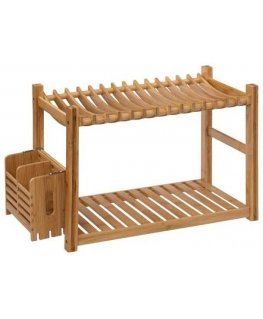 5five Simply Smart Freestanding dish drying rack, 2 levels, bamboo, with cutlery box, 53 x 24.7 x 33 cm