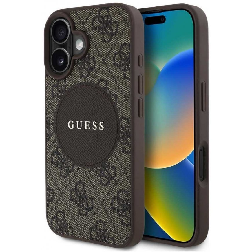 Guess 4G Circle Classic Logo MagSafe suojakuori iPhone 16:lle - ruskea