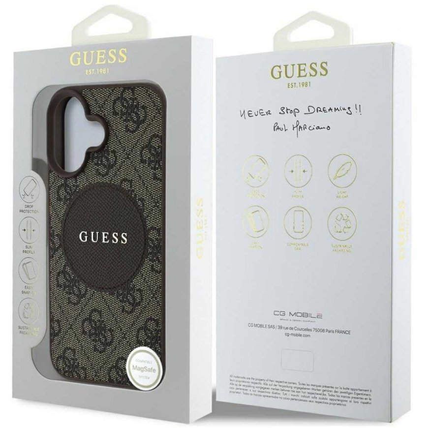Guess 4G Circle Classic Logo MagSafe suojakuori iPhone 16:lle - ruskea – 2