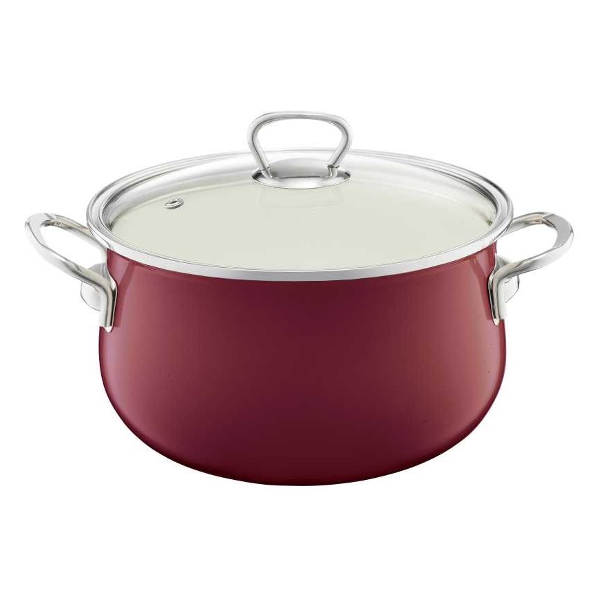 Enamel pot with lid Pyza 20 cm burgundy EMALIA OLKUSZ