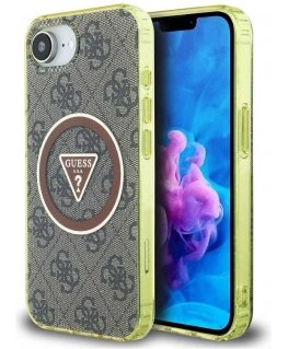 GUESS case for IPHONE 16e (SE 4 2025), compatible with MagSafe GUHMPSE4HG4PRTGW (IML Metal Glitter 4G Circle Triangle) brown