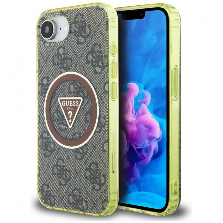 GUESS case for IPHONE 16e (SE 4 2025), compatible with MagSafe GUHMPSE4HG4PRTGW (IML Metal Glitter 4G Circle Triangle) brown – 3