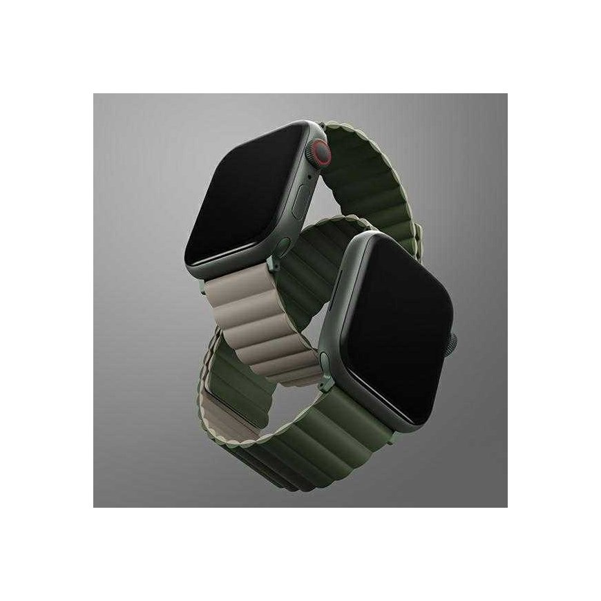 Uniq UNIQ -ranneke Revix Apple Watch Series 4/5/6/7 / SE 44 / 45mm. Flip Magneettinen vihreä-tummanharmaa / vihreä-taupe – 3