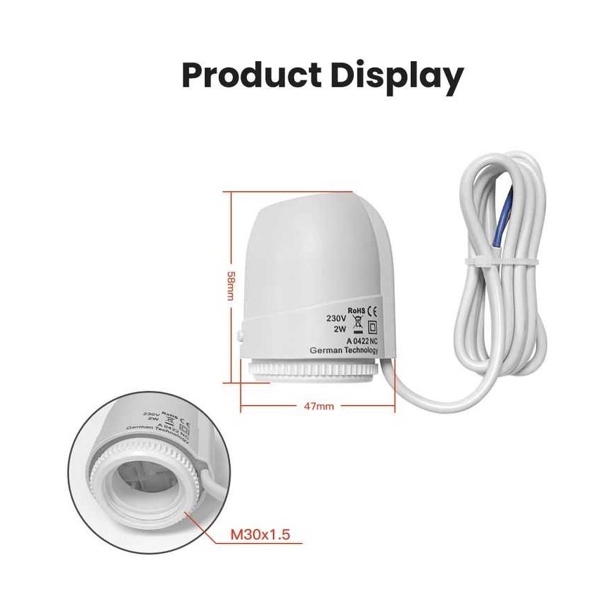 Avatto Kita Thermal toimilaite lämmitysjärjestelmään, 230V 2W, NC M30x1,5 – 3