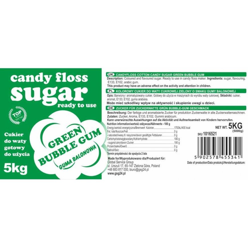 Gsg24 Colored green cotton candy with bubble gum flavor 5kg – 3
