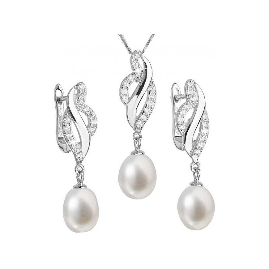 Evolution Group Luxury sidabrinis rinkinys su tikrais perlais Pavon 29021.1