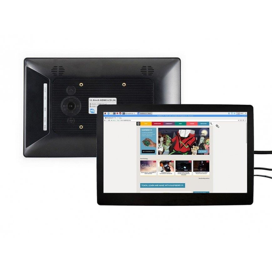 Touchscreen (H), capacitive LCD IPS 11.6 1920x1080px HDMI + USB, for Raspberry Pi 4B / 3B+ / 3B / 2B / Zero, Waveshare 15599 – 5