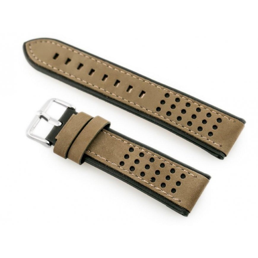 Pacific W80 beige/black leather watch strap - 20mm – 3