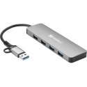 Sandberg USB-C/A to 4xUSB 3.0 Hub USB 3.2 Gen 1 (3.1 Gen 1) Type-A + Type-C 5000 Mbit/s Alumīnijs Sandberg USB-C/A to 4xUSB 3.0 Hub USB 3.2 Gen 1 (3.1 Gen 1) Type-A + Type-C 5000 Mbit/s Alumīnijs