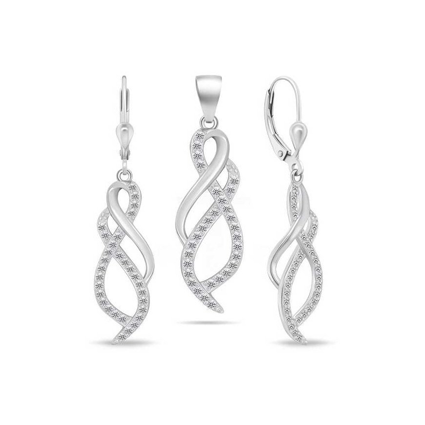 Brilio Silver Brilio Silver Sparkling silver jewelry set with zircons SET222W (earrings, pendant)