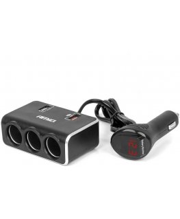 Cigarette lighter socket splitter with charger 2x usb-a qc3.0 12v 24v 120w 80cm amio-04364