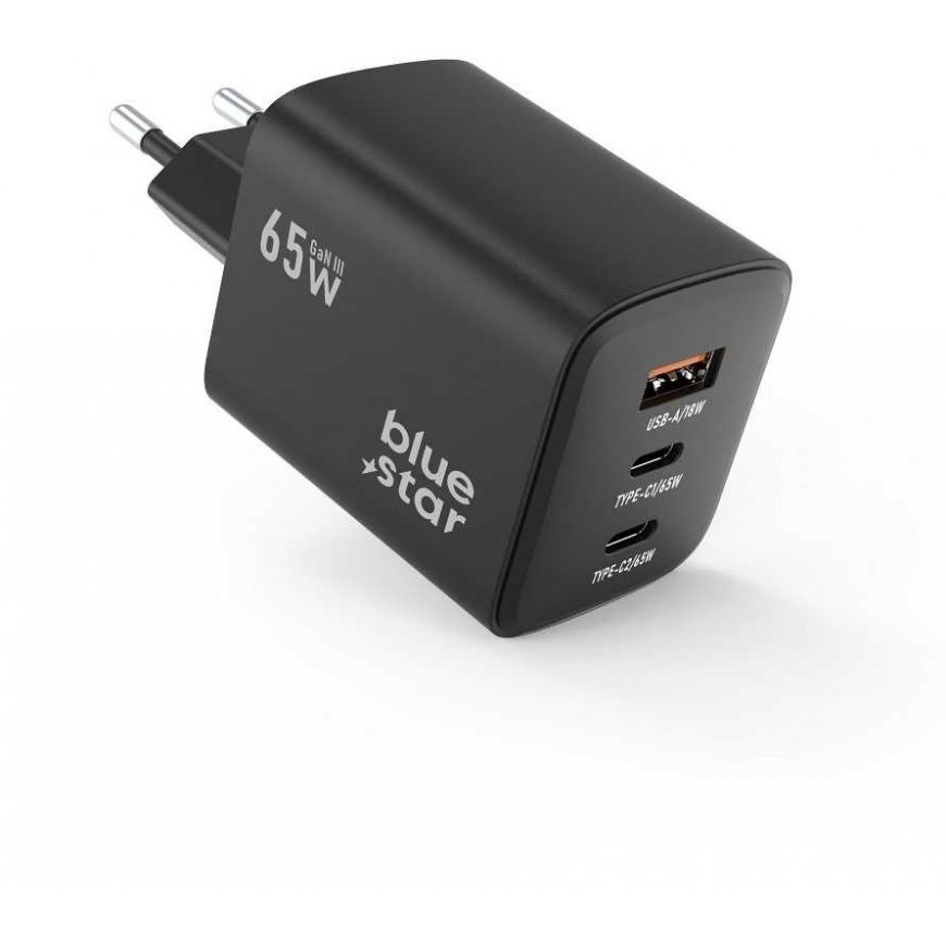 BlueStar Blue STAR -matkalaturi GaN 4A 65W 2 x Type C + USB A PD QC4.0 VT-43 musta – 2
