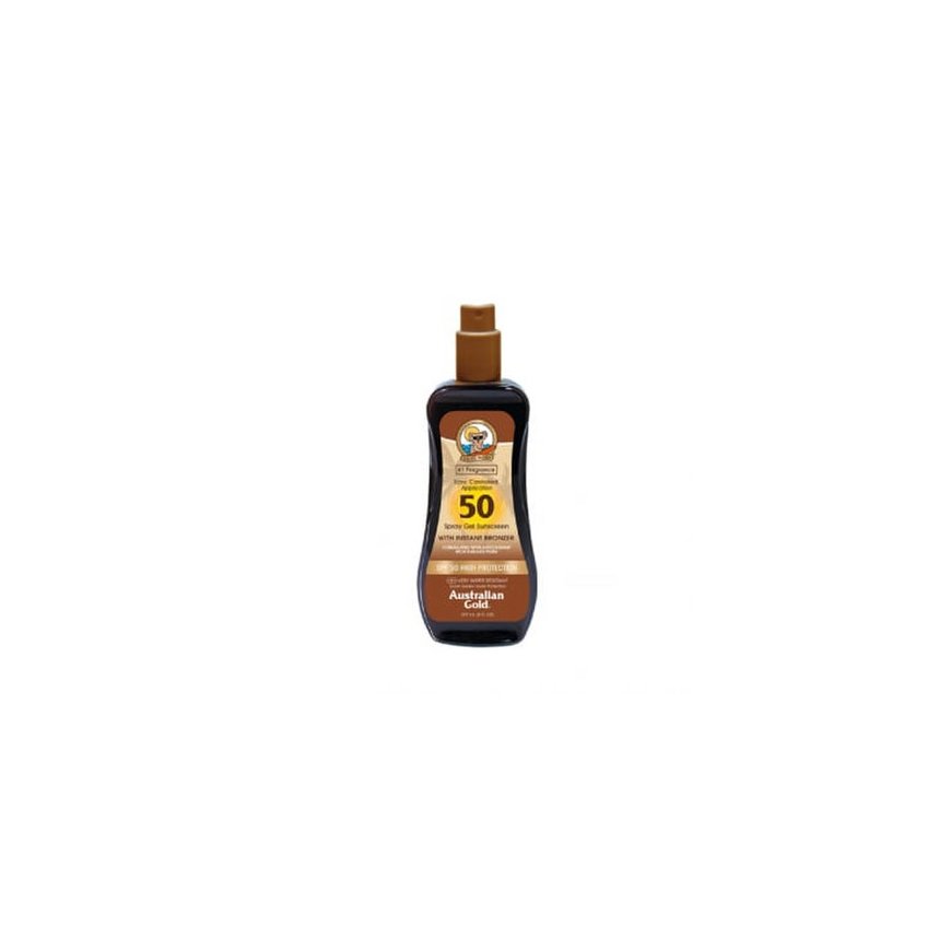 Australian Gold Spray Gel Sunscreen SPF50 Protective spray milk sunscreen with bronzers, 237 ml
