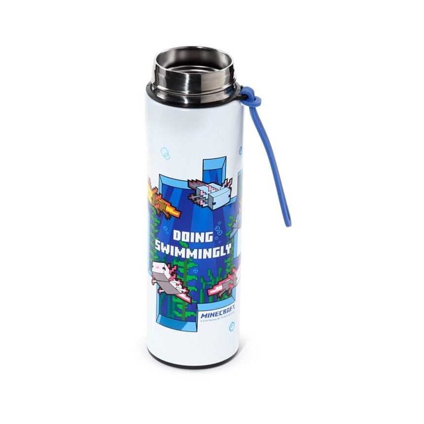 Puckator Minecraft Axolotl thermos stainless steel bottle thermometer 450ml