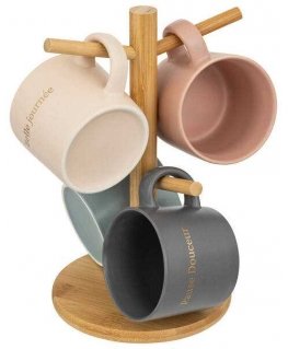 Secret De Gourmet BELLE coffee cups on a wooden stand, 200 ml