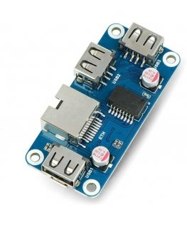 Ethernet/USB (B) HUB - 3xUSB 1xRJ45 Ethernet - priekinės dalies priedėlis, skirtas Raspberry Pi - Waveshare 20416