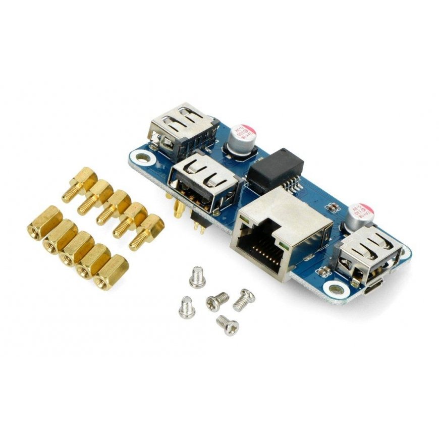 Ethernet/USB (B) HUB - 3xUSB 1xRJ45 Ethernet - etupaneelisovitin Raspberry Pi:lle - Waveshare 20416 – 3