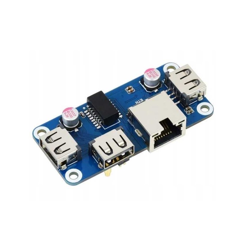 Ethernet/USB (B) HUB - 3xUSB 1xRJ45 Ethernet - etupaneelisovitin Raspberry Pi:lle - Waveshare 20416 – 5