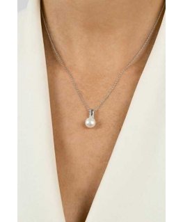 Brilio Silver Beautiful silver pendant with real pearl and zircons PT100W