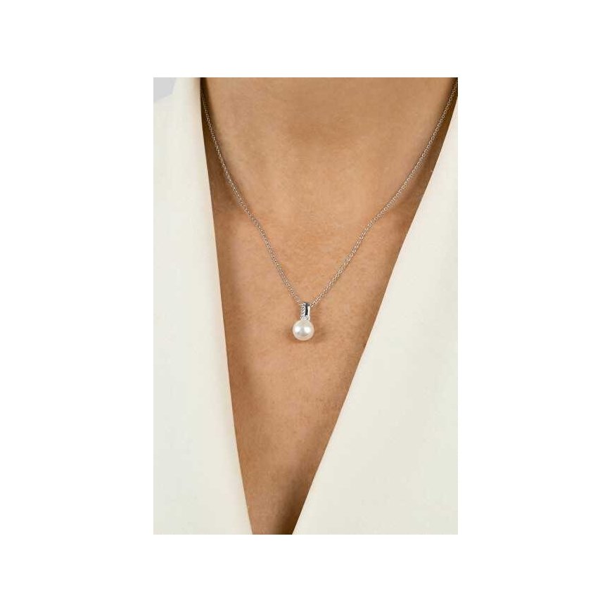 Brilio Silver Beautiful silver pendant with real pearl and zircons PT100W