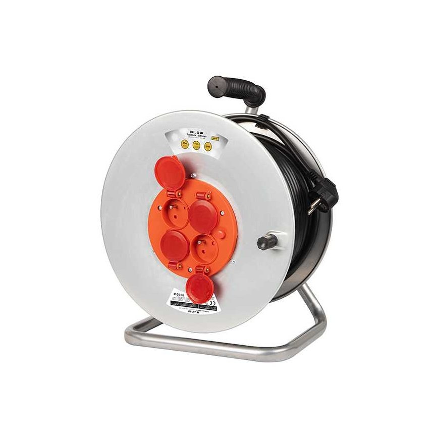 Blow PR-61 maitinimo ilgintuvas 4 lizdai su įžeminimu 50m metalinis būgnas 3x2.5mm – 4