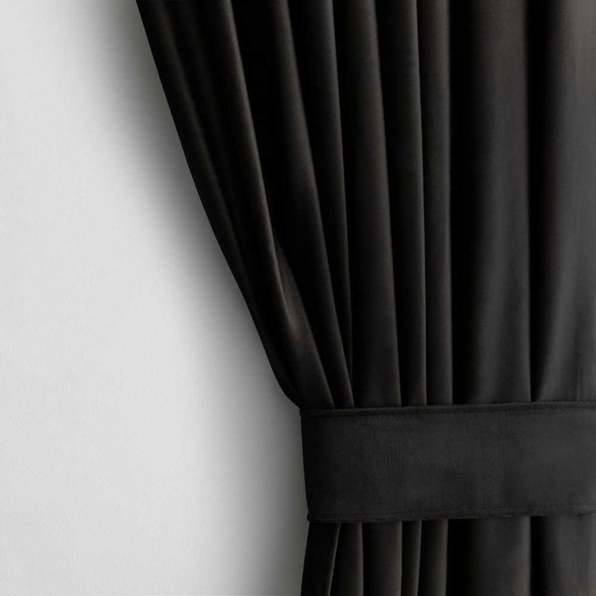 AmeliaHome Curtain VELVET musta väri klassinen tyyli hopean väriset sormukset kankaasta - tekstiili sametti 140x270 – 2