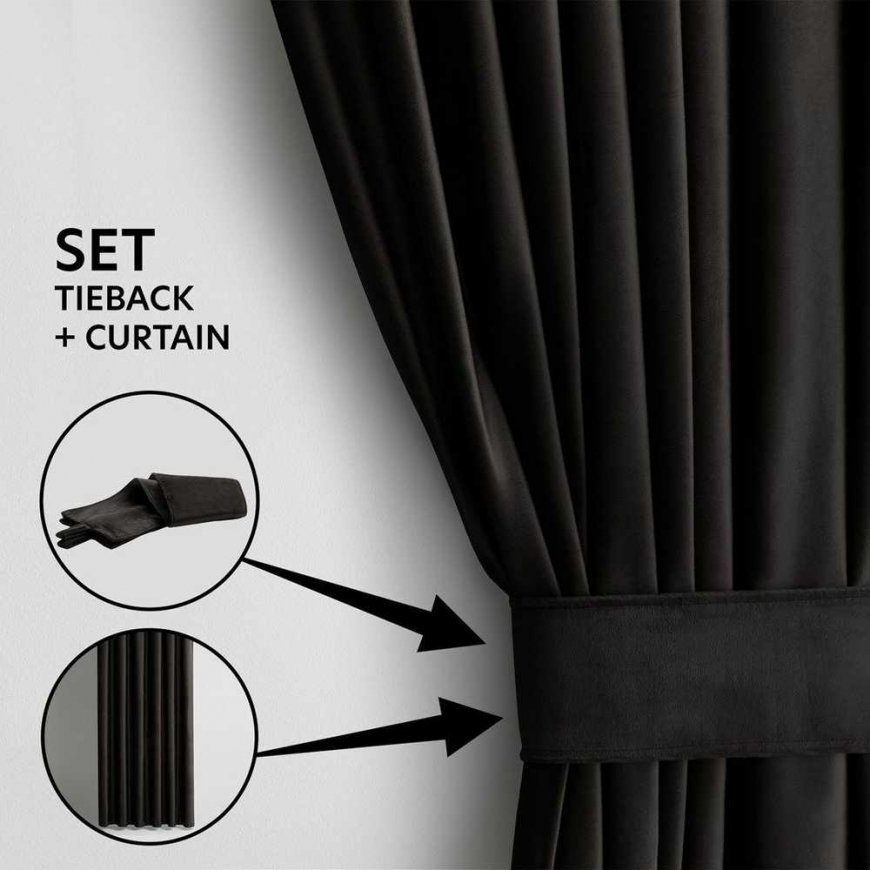 AmeliaHome Curtain VELVET black color classic style silver color rings made of fabric - textile velvet 140x270 – 3