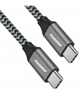 PREMIUMCORD kabelis USB-C M/M, 100W 20V/5A 480Mbps medvilnės pynė, 1m